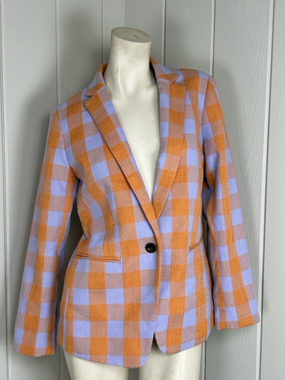 Ann Taylor Petite Hutton Blazer Gingham Textured Jacket 10P Career Chic Spring - Picture 8 of 10